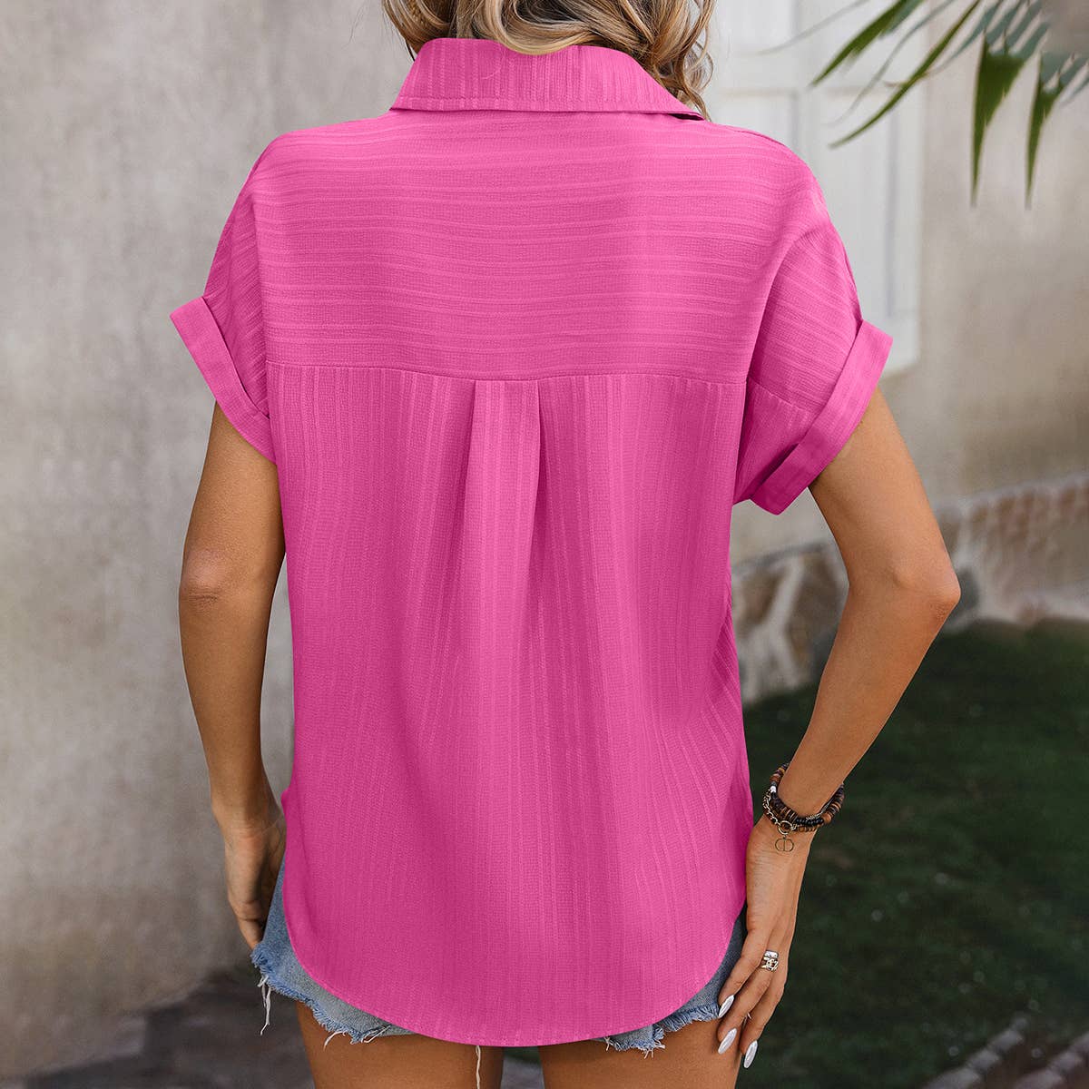 WOMEN'S CASUAL LOOSE BUTTON SHORT SLEEVED SHIRT_CWTBLS0455