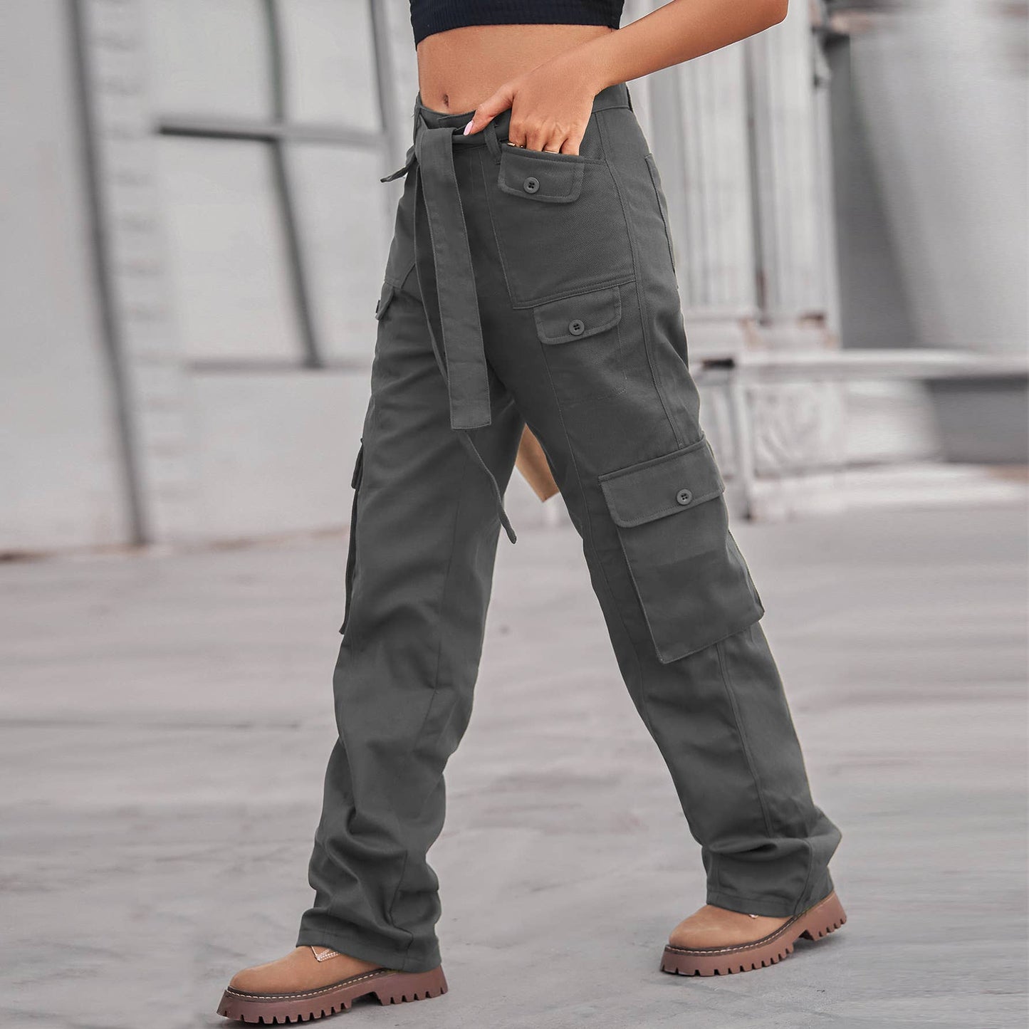 Washed denim heavy industry casual workwear pants