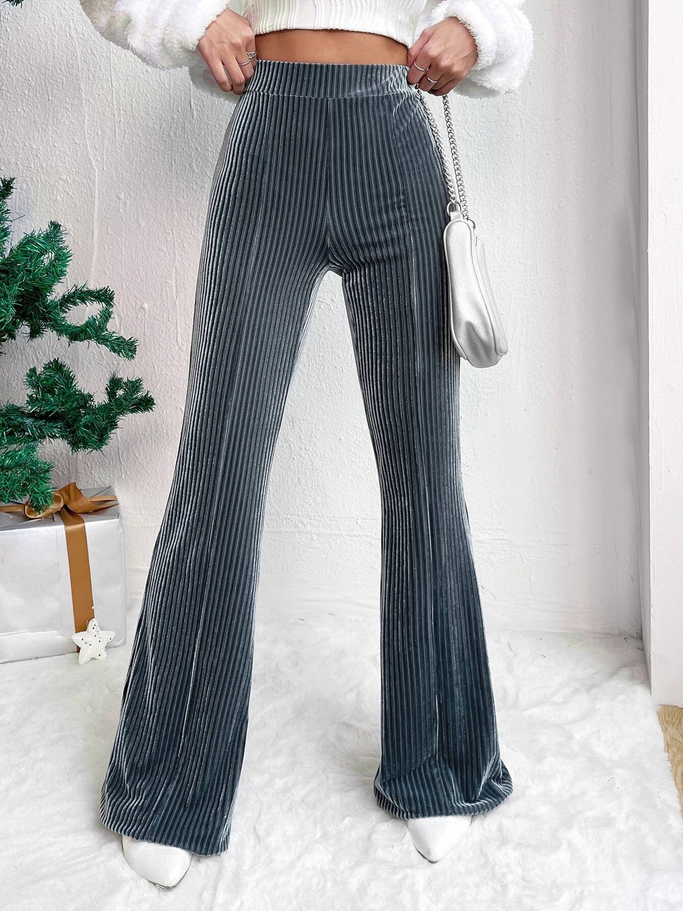 CORDUSTER FLARES SOLID COLOR WIDE-LEG PANTS