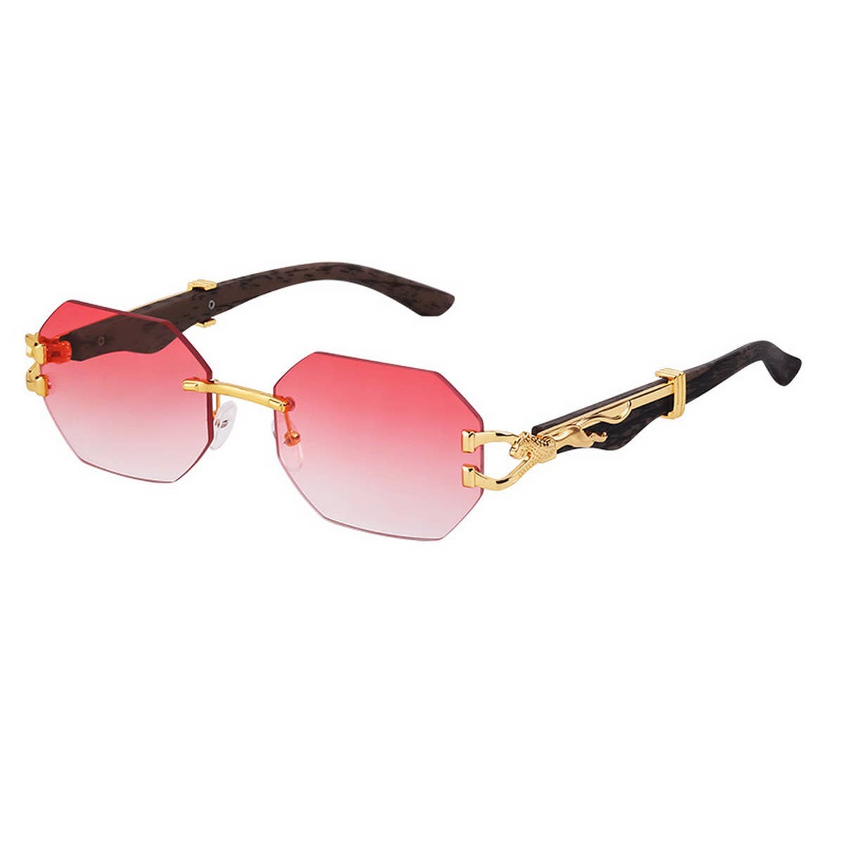 FAUX WOOD GRAIN LEOPARD TEMPLE SUNGLASSES