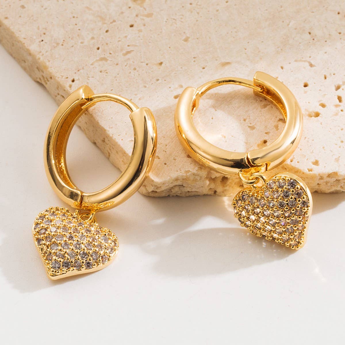 Heart-Shaped Zircon Hoop Earrings with Color Gems