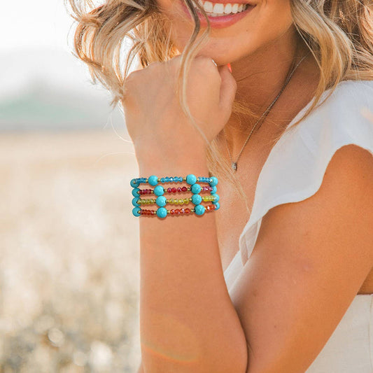 CWAJE4237_FASHION TURQUOISE GLASS BEAD STRETCH BRACELET