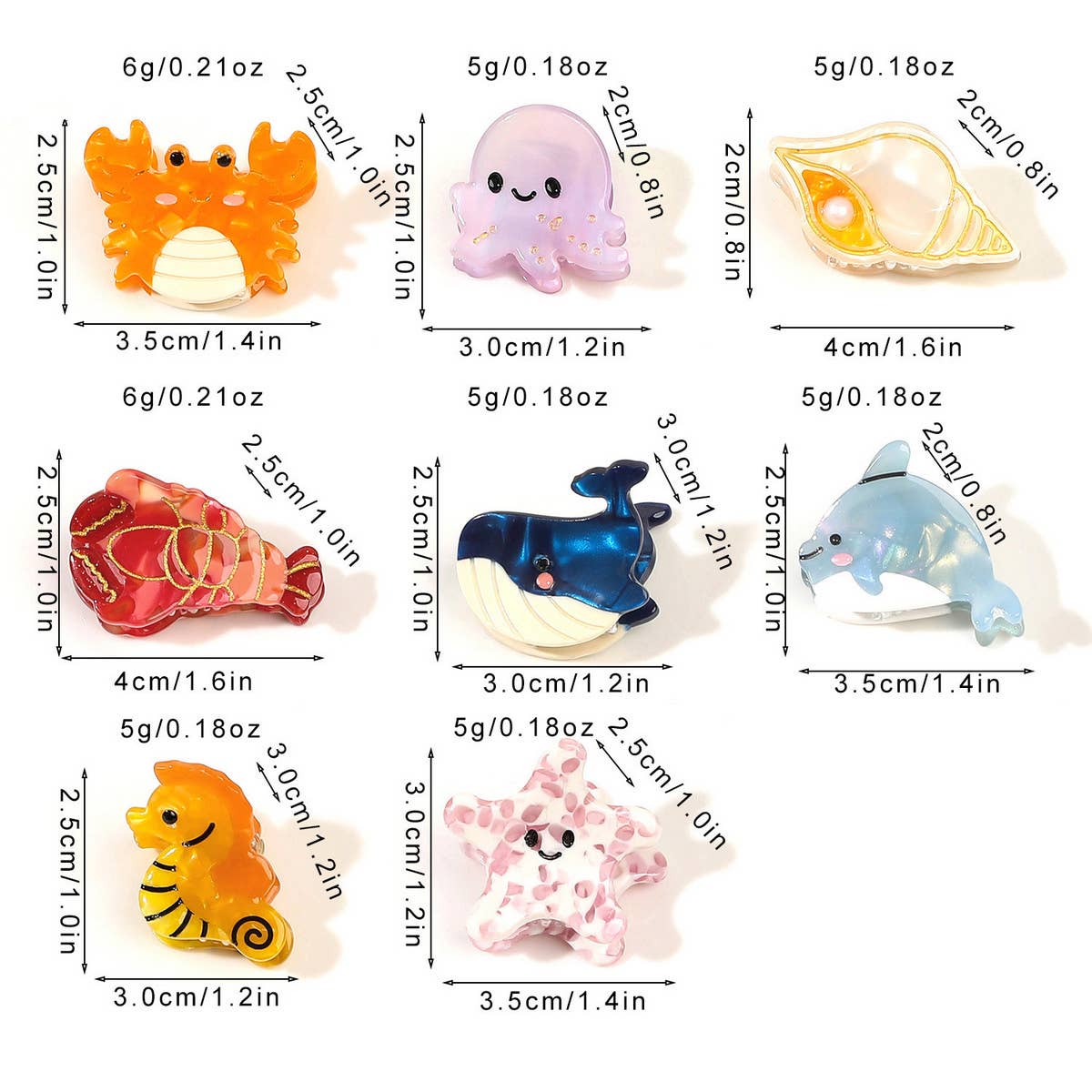 CUTE OCEAN STARFIS,SEA SNAIL SMALL ACETATE HAIR CLAW CLIPS