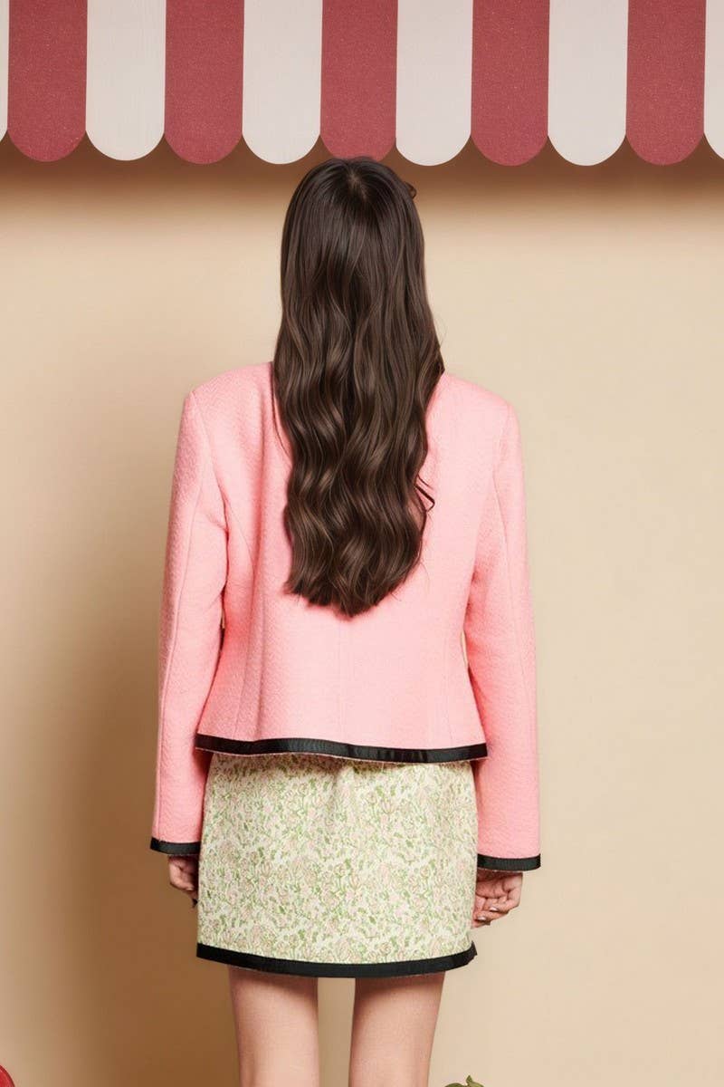 CWOCO1271_DOUBLE POCKET DELICATE BOW LONG SLEEVE JACKET
