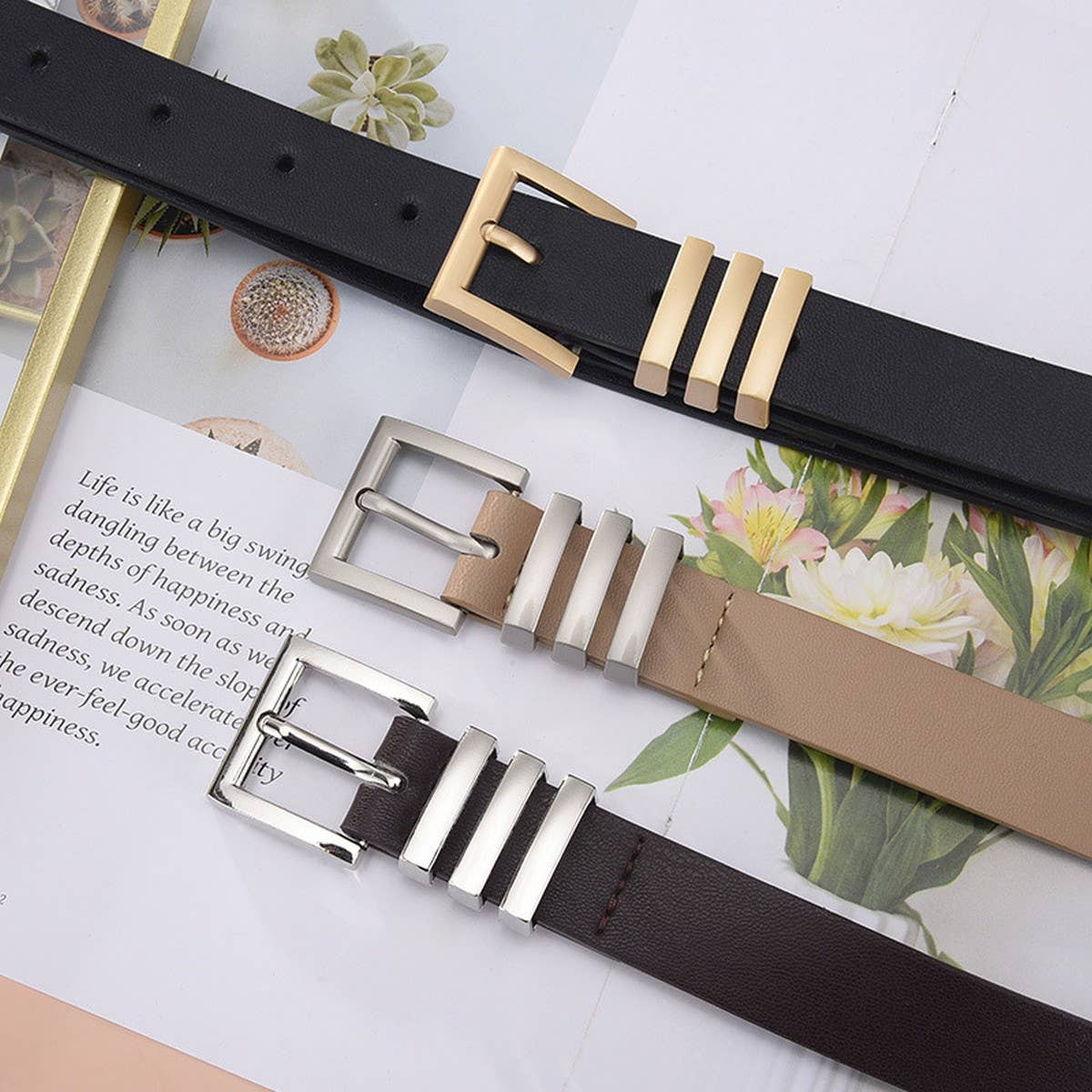 MATTE KOREAN-STYLE METAL SQUARE BUCKLE BELT