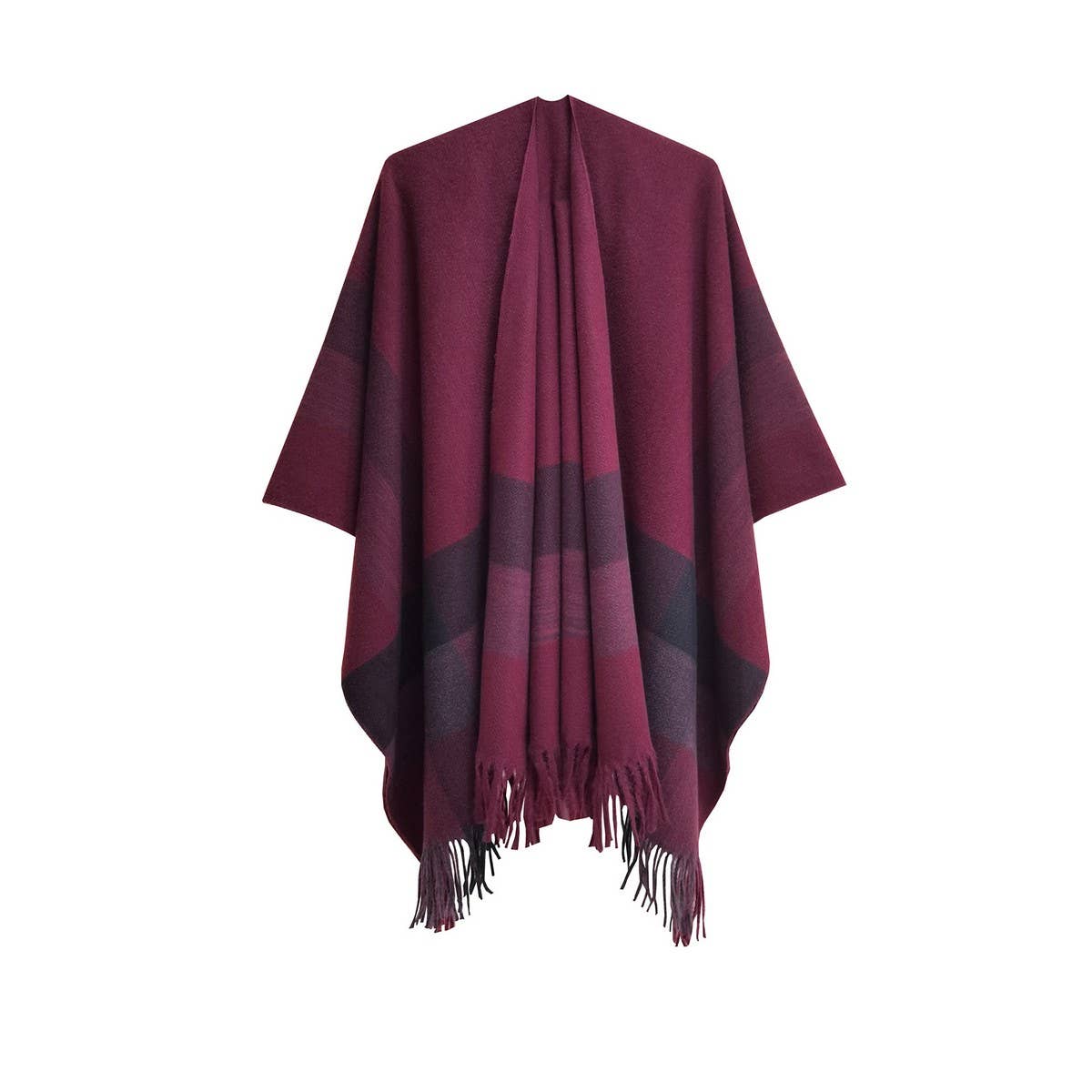 MONOCHROME STRIPED TASSEL WARM SHAWL CLOAK