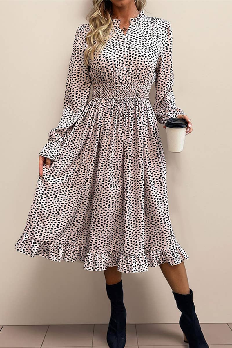 CWDMD4489_SPRING AND AUTUMN LONG SLEEVE LEOPARD PRINT DRESS