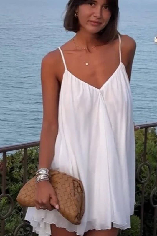 CWDSD6610_BACKLESS V-NECK SLEEVELESS SUSPENDER DRESS