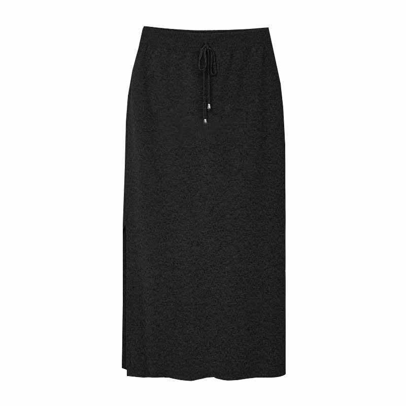 MID-LENGTH A-LINE WRAP HIP WOOLEN KNITTED SKIRT