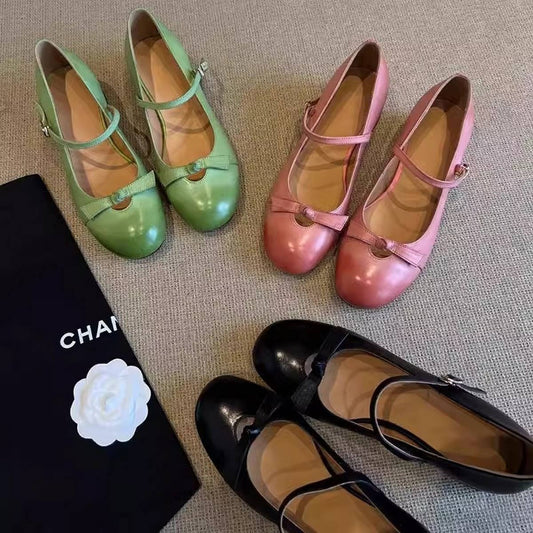Vintage Leather Mary Janes with Bow Strap