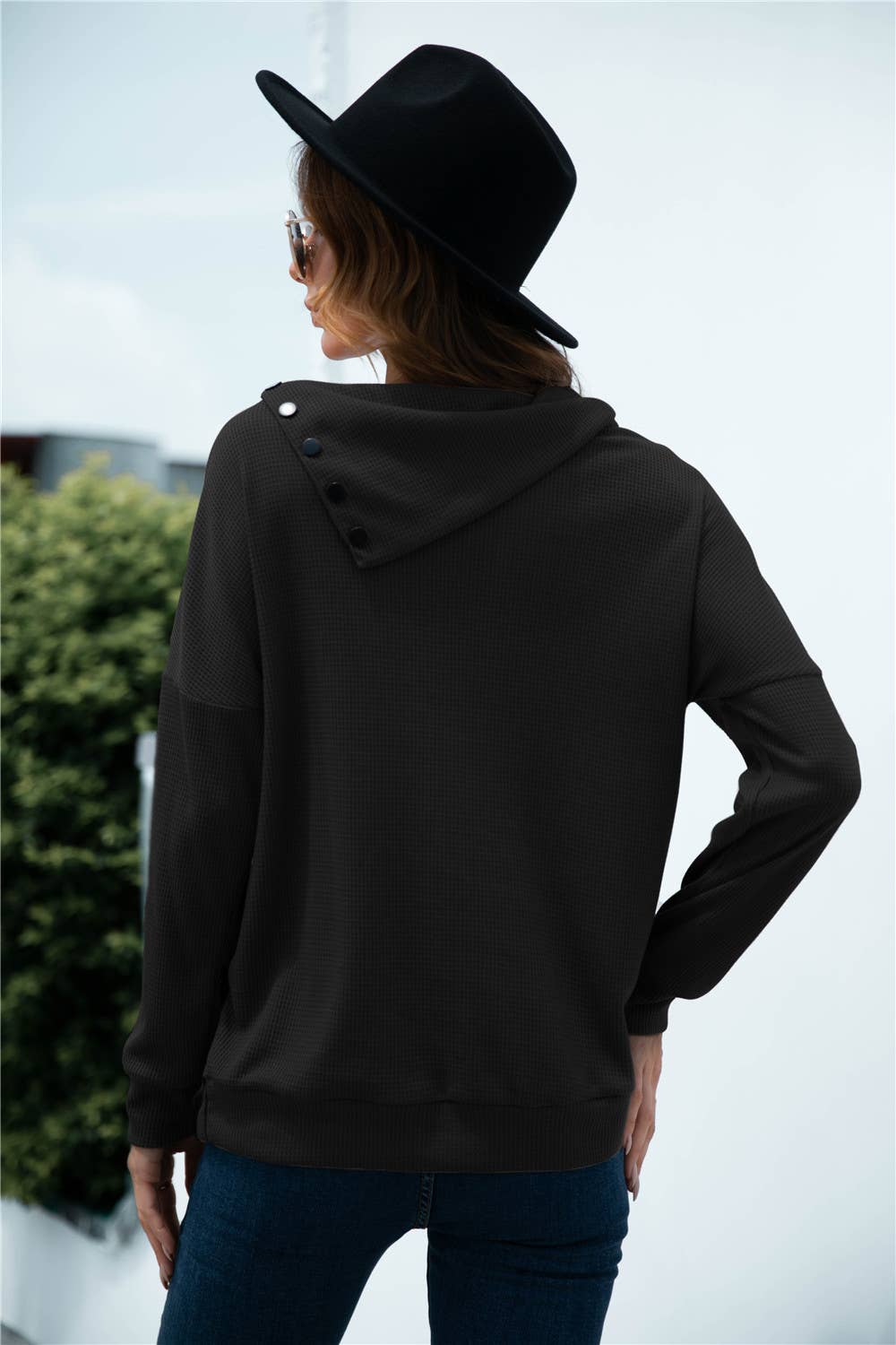 Side-collar pullover knitted solid color top