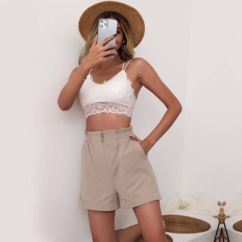 STYLISH SOLID COLOR COTTON AND LINEN SHORTS