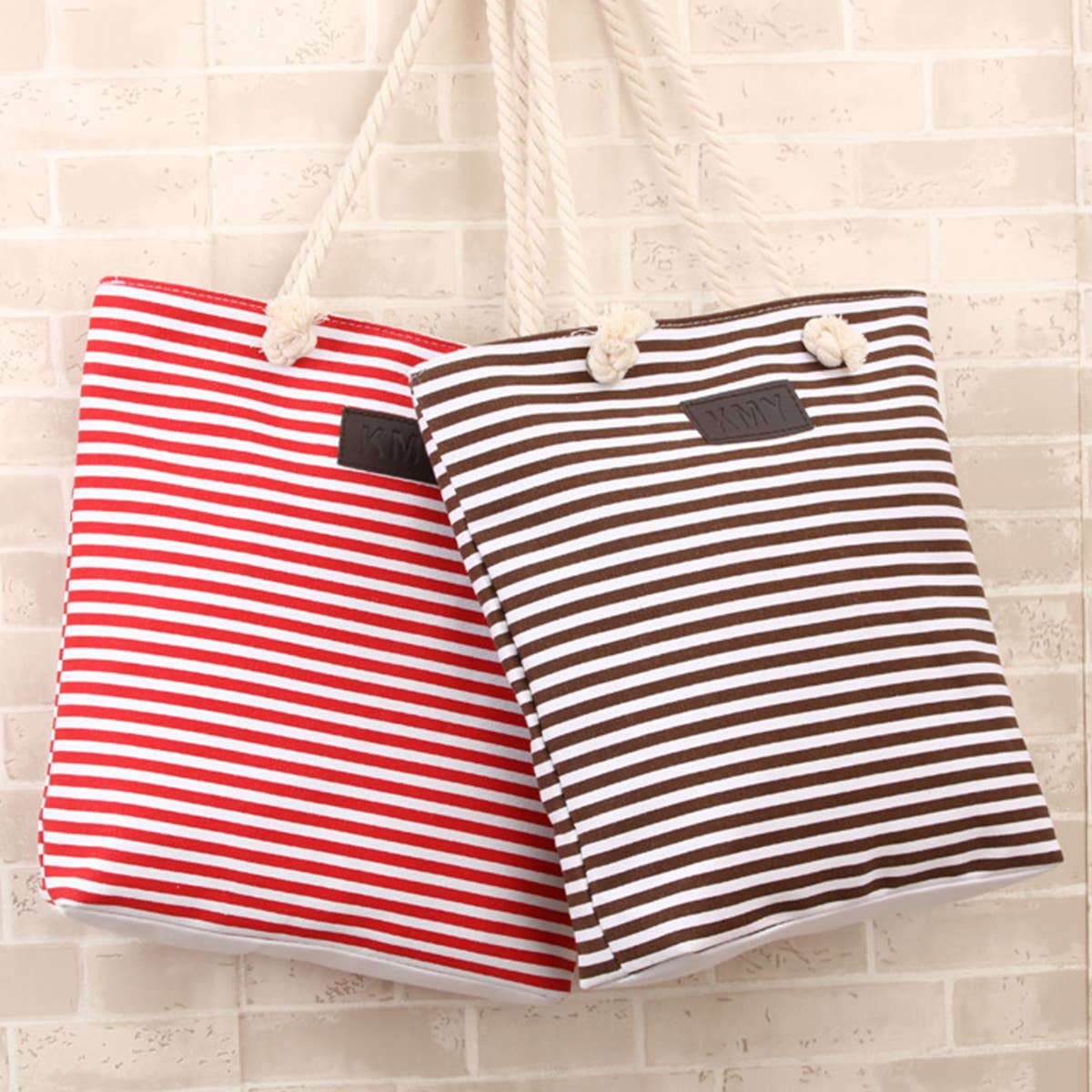 CANVAS STRIPED SHOULDER BAG TOTE BAG_CWAB1711