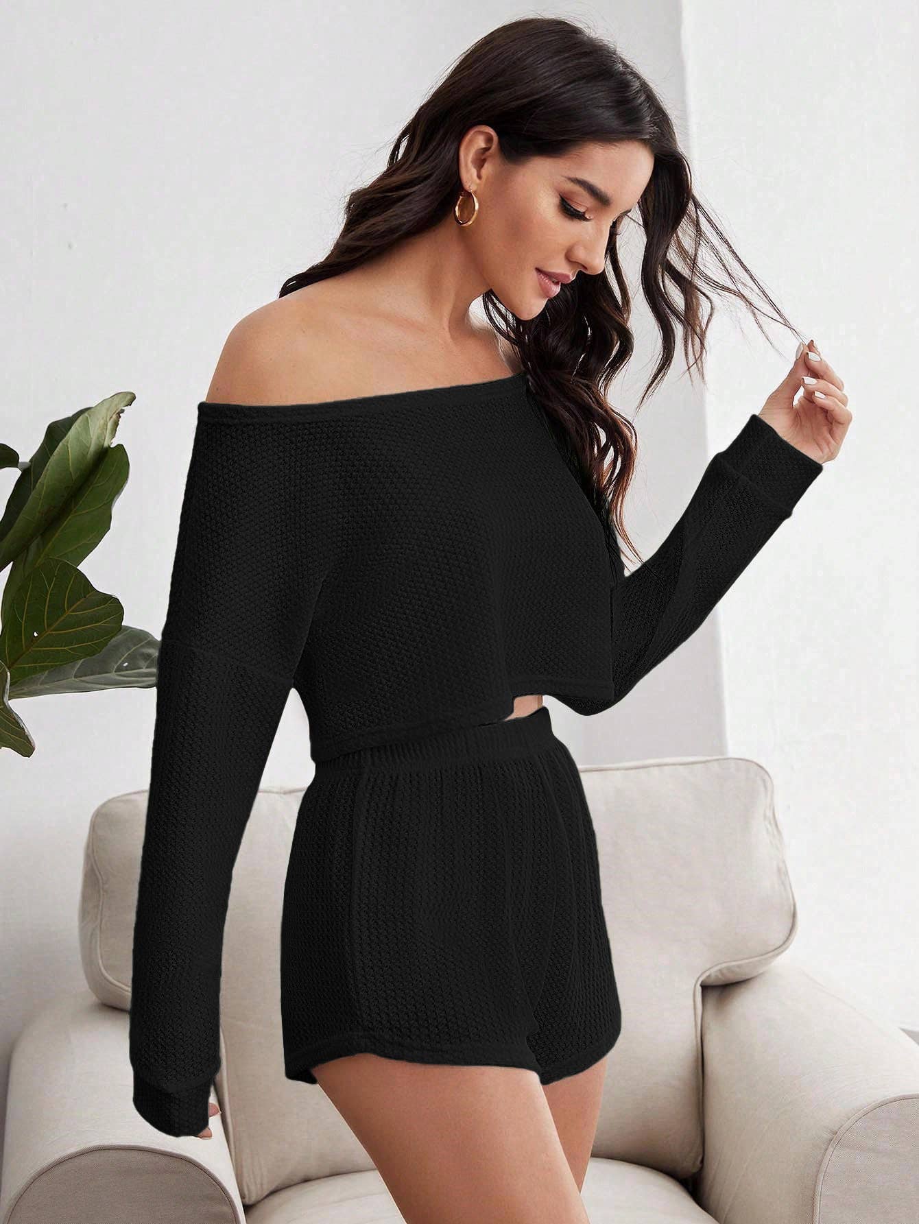 FASHION SIMPLE STRIPES SHORT TWO-PIECE HOME SET