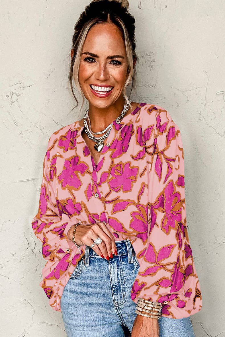 VINTAGE LOOSE FLORAL PRINT BAT-SLEEVED SHIRT