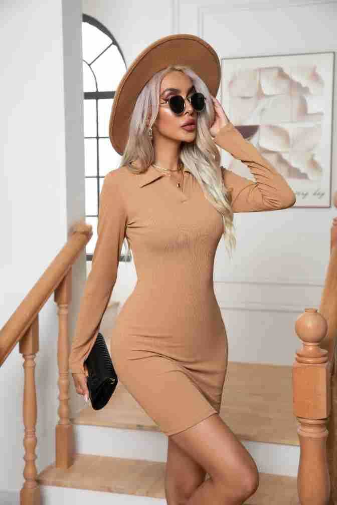 STRIPED LONG-SLEEVED DRESS WITH HIP BASE WRAP