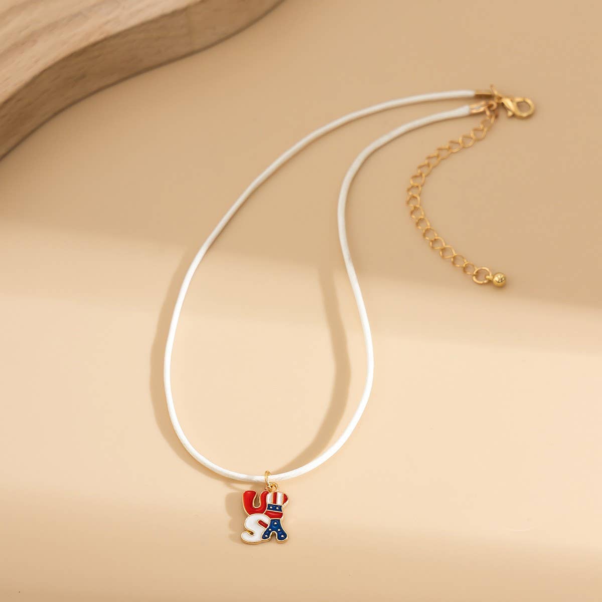 STAR FLAG INDEPENDENCE DAY LETTER BOW NECKLACE_CWAJE1474