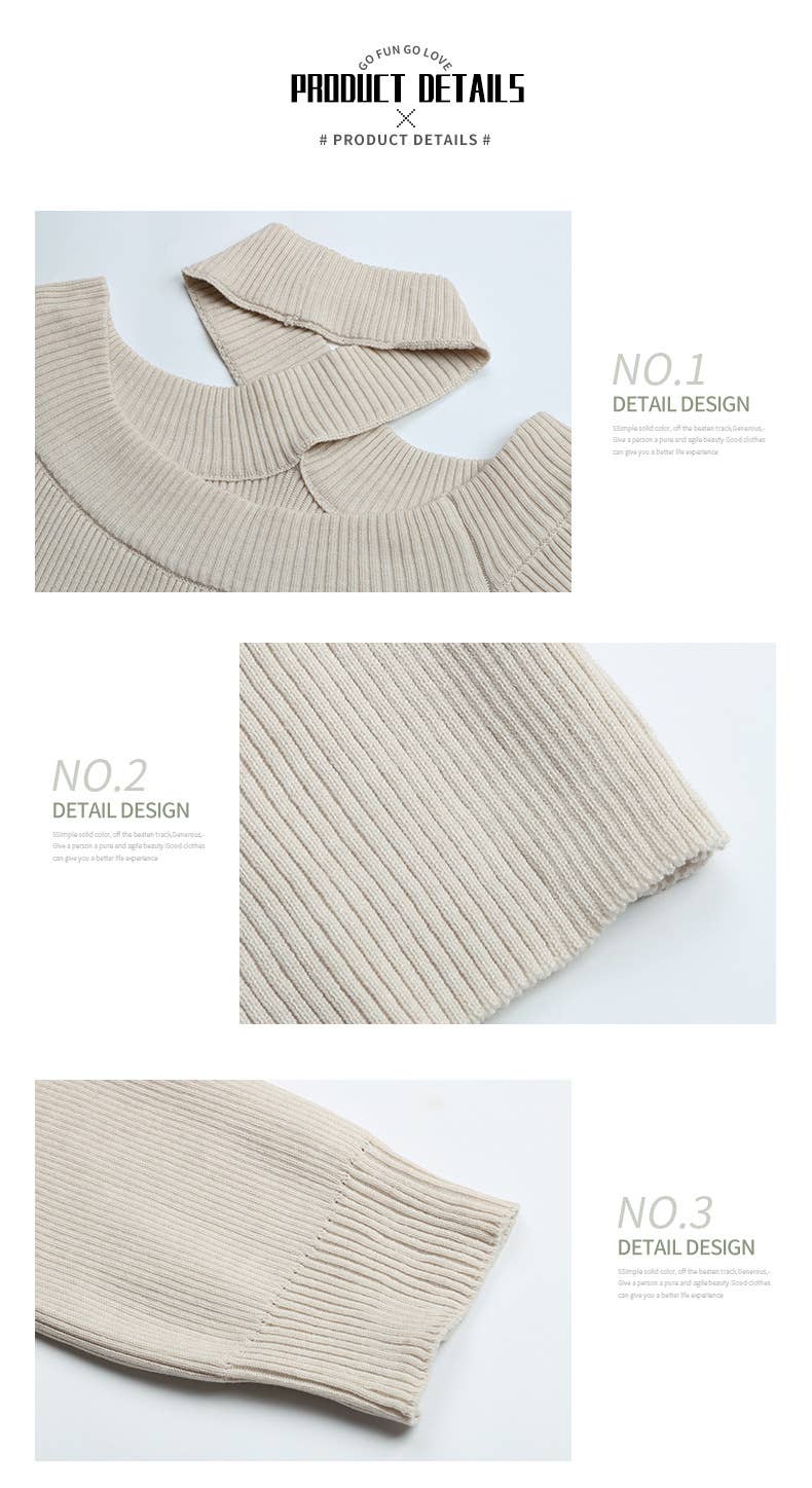 KNIT SOLID COLOR HOLLOWED OUT SHOULDER SWEATER