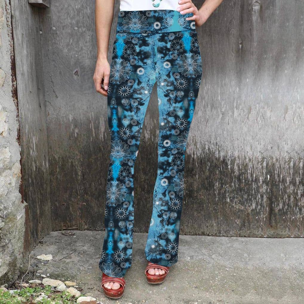 PRINTED TIGHT HEIGHT WAIST CASUAL FLARE PANTS