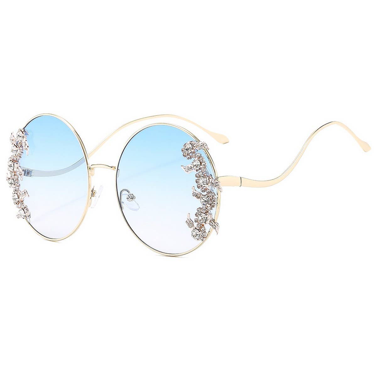 Luxury Rhinestone Wave Metal Leg Round Sunglasses