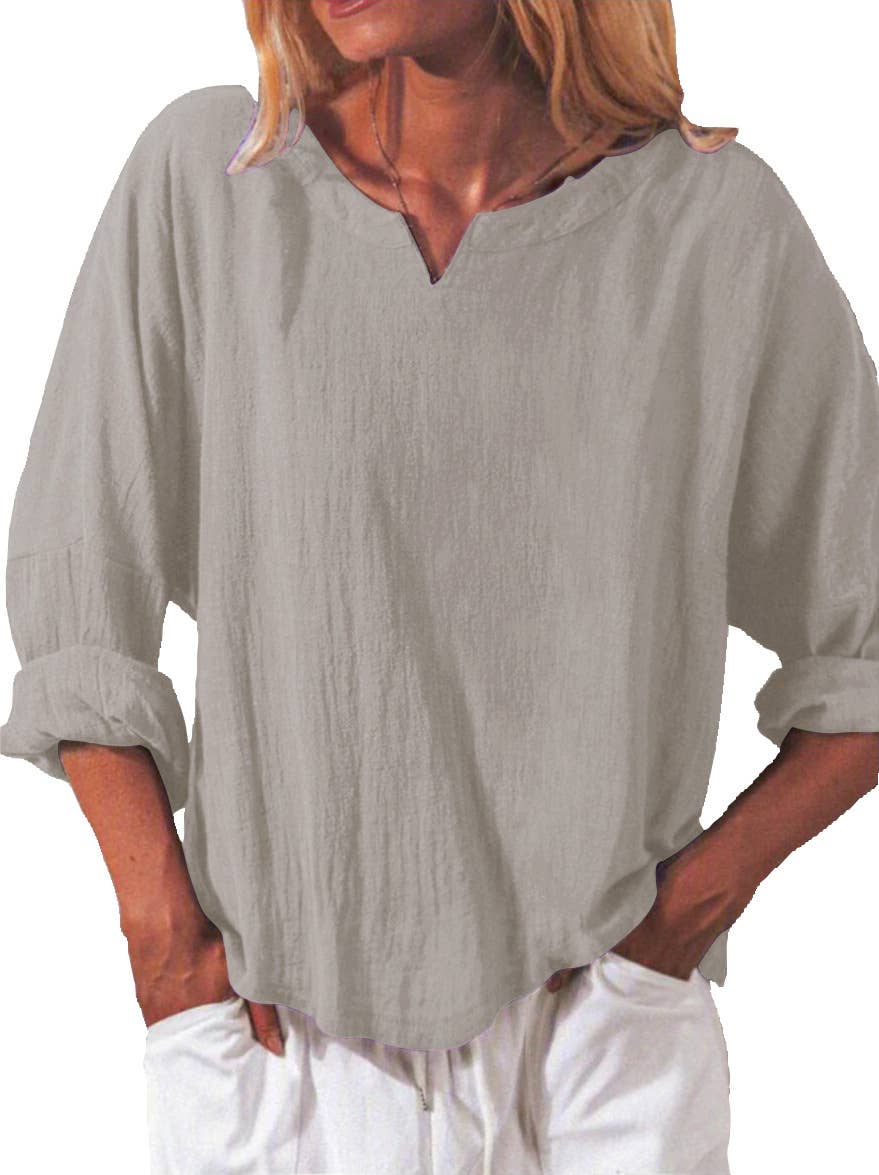 FASHION CASUAL COTTON LOOSE V-NECK SHIRT