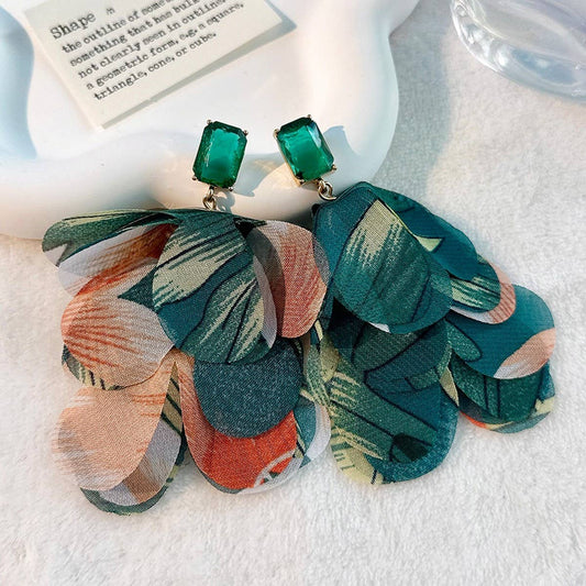 Handmade Layered Floral Tassel Earrings for Women