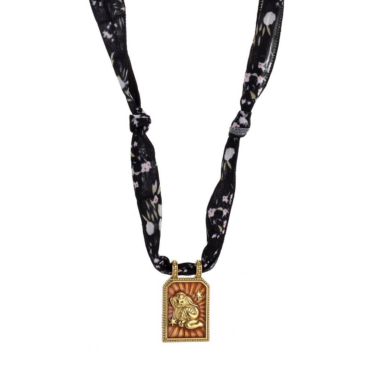 Handmade Zodiac Silk Scarf Necklace with Enamel