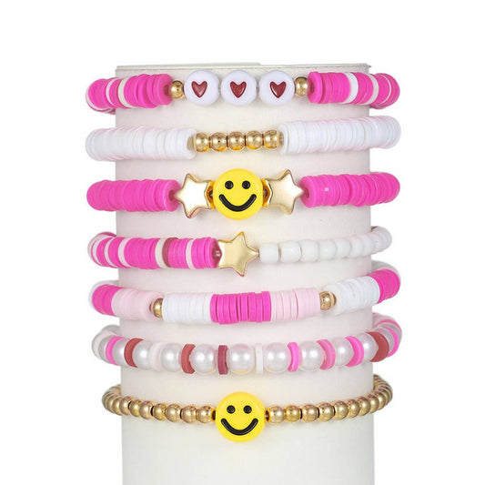 SMILEY FACE WHITE CHAIN HANDMADE BRACELET SET_CWMM3524