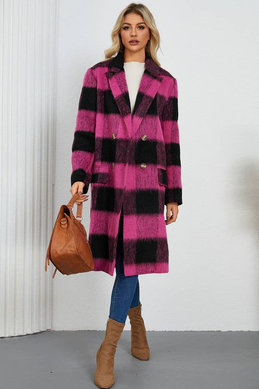 CWOCO0939_PLAID DOUBLE-SIDED SUIT COLLAR WOOLEN LONG COAT