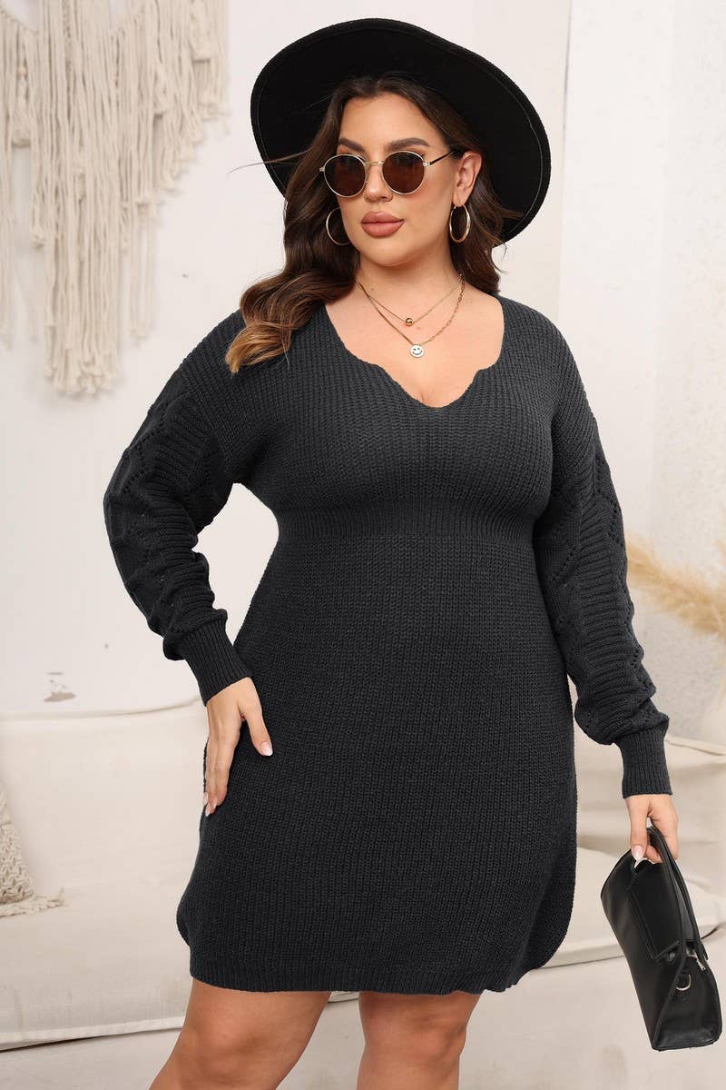 CWOSWL1573_PLUS Size Round Neck Long Sleeve Pullover Sweater