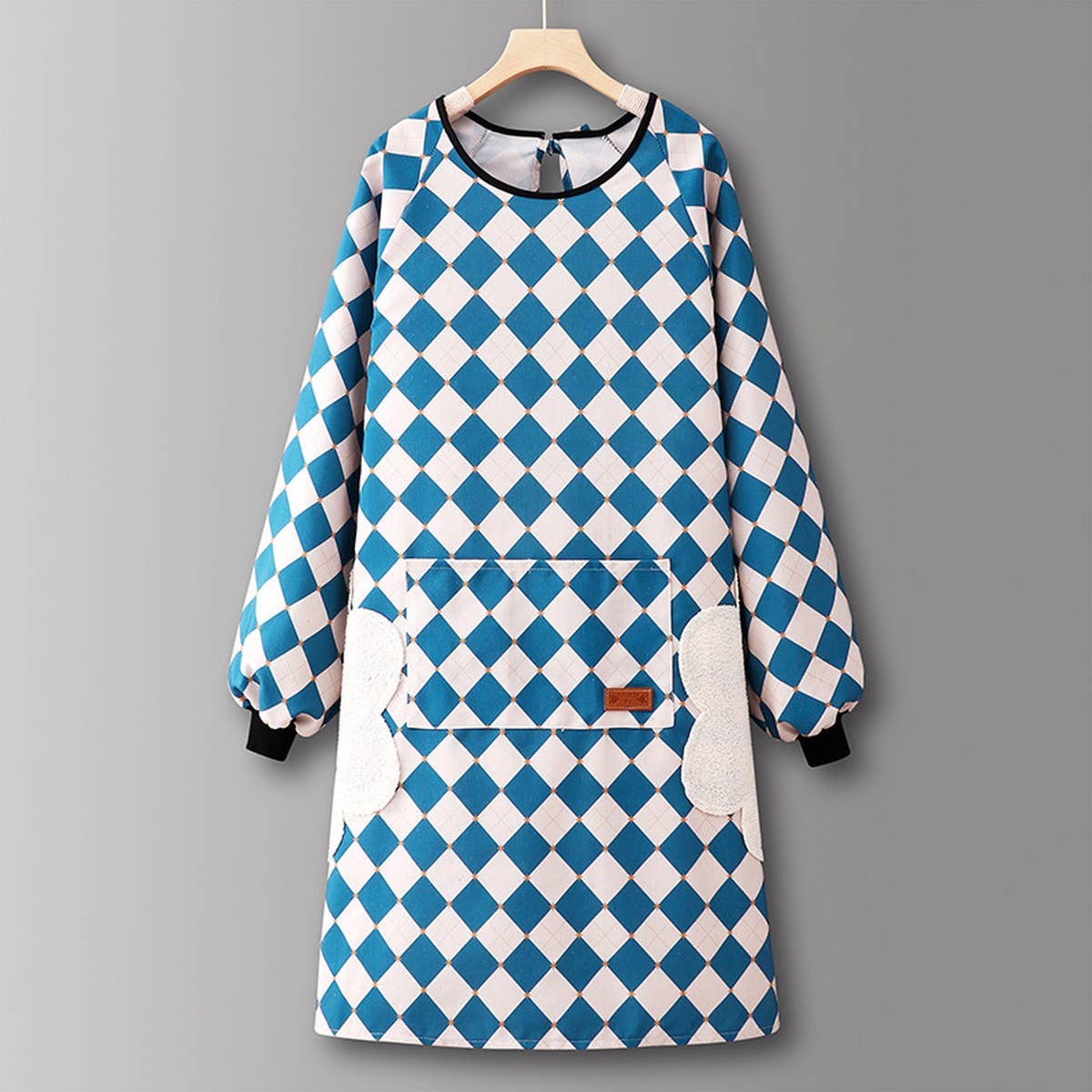 Checkered Cotton Long Sleeve Kitchen Work Apron _CWMM6693