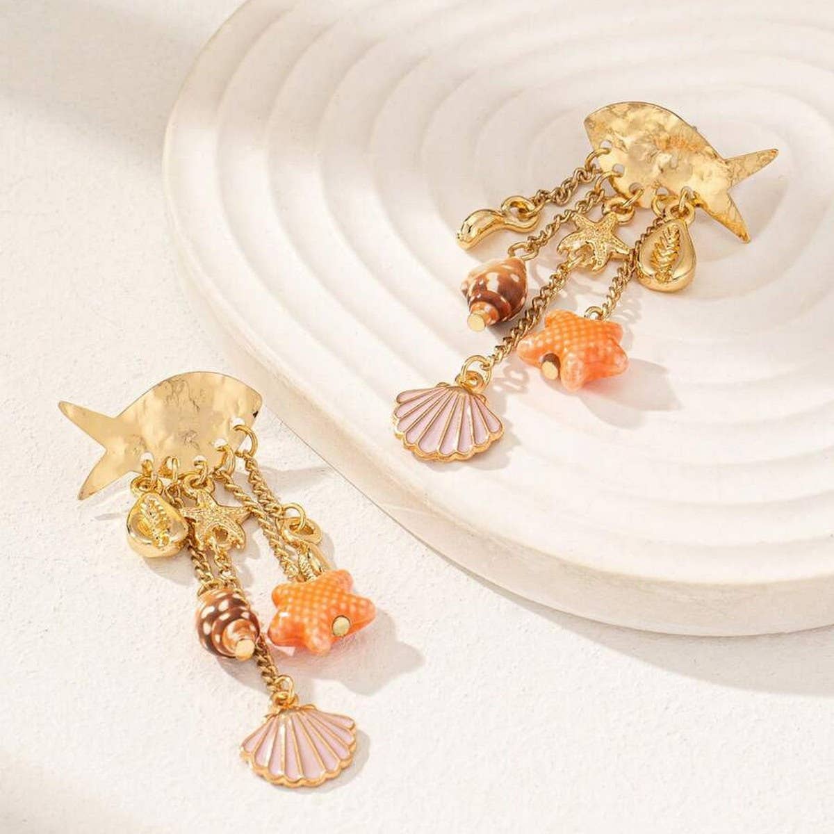 Stainless Steel Ocean Series Conch Shell Earrings_CWAJE5117