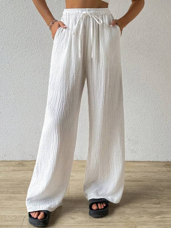 Elastic waist casual solid color wide-leg pants