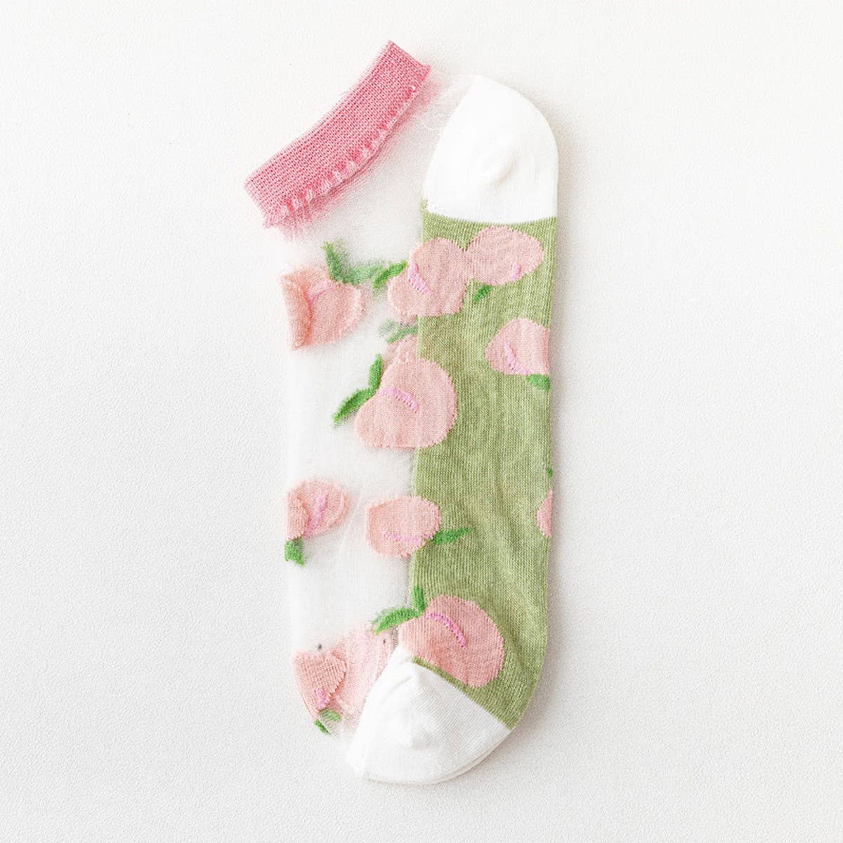 PEACH PRINT SHORT COLORED TRANSPARENT SOCKS_CWMS0400