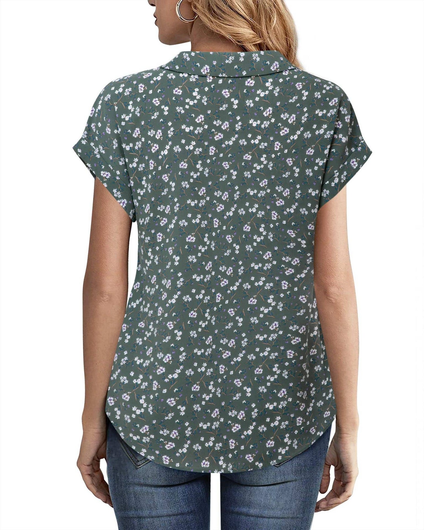Fallen shoulders Loose-fitting floral shirt