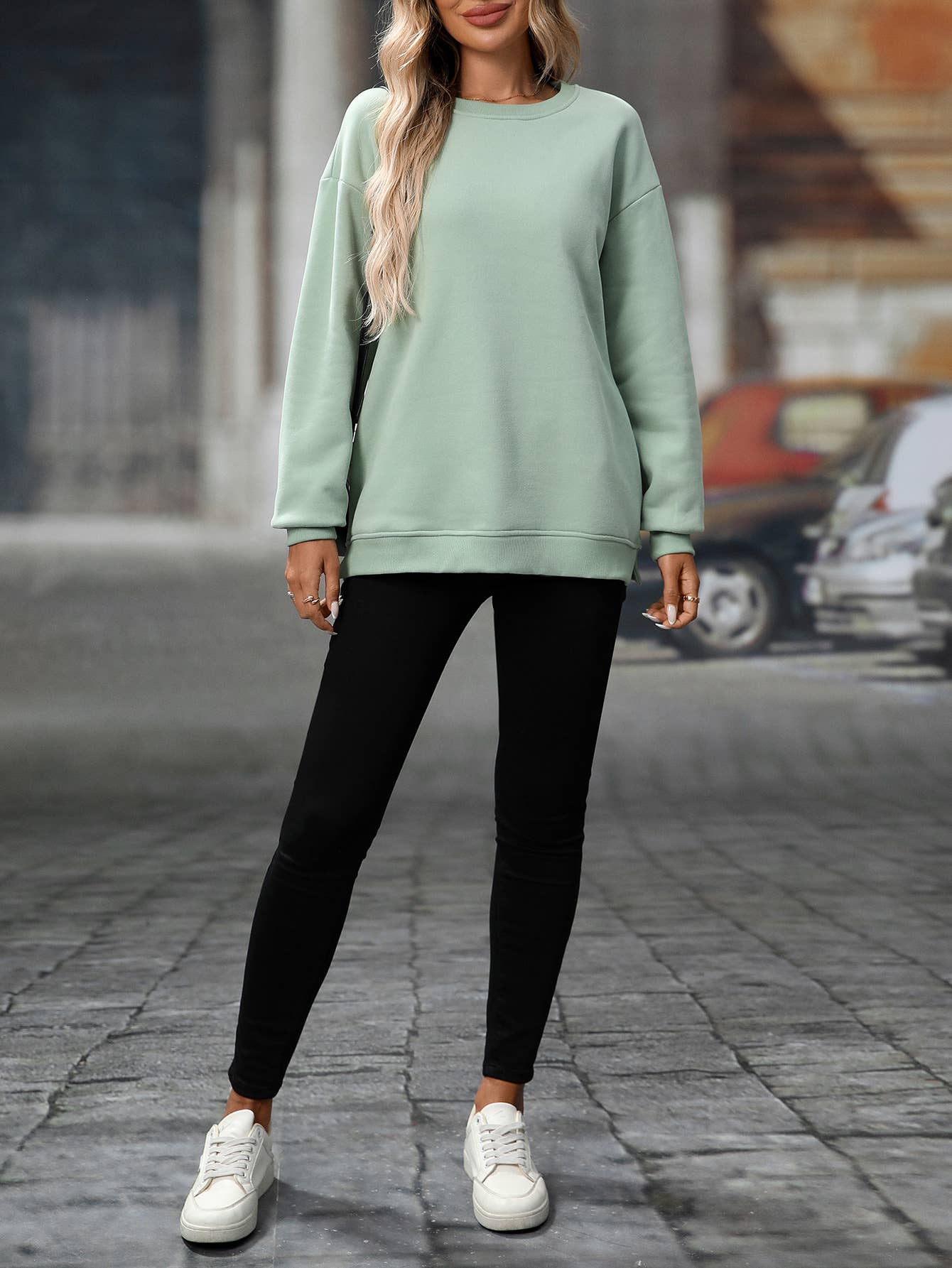 Round-neck sporty Y2K fleece sweatshirt