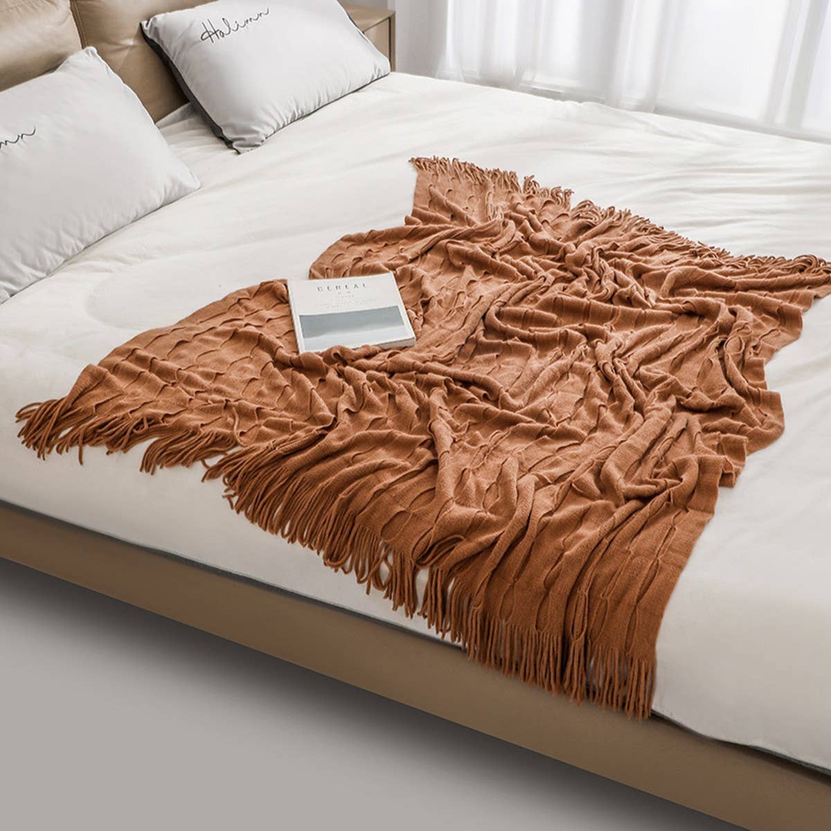 KNITTED THIN TASSEL SOFA BLANKET BED END BLANKET