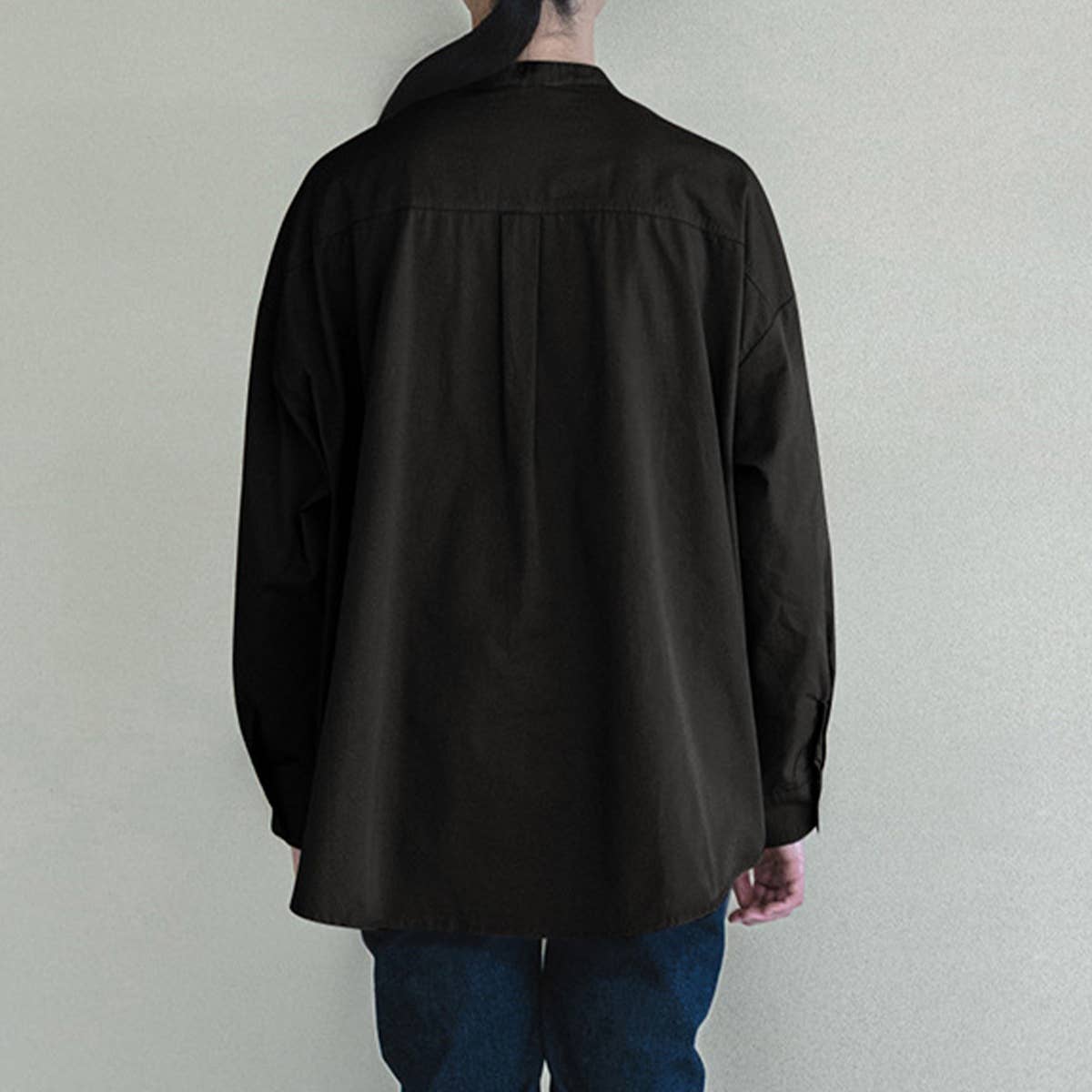 SOLID COLOR STAND COLLAR LOOSE COTTON SHIRT