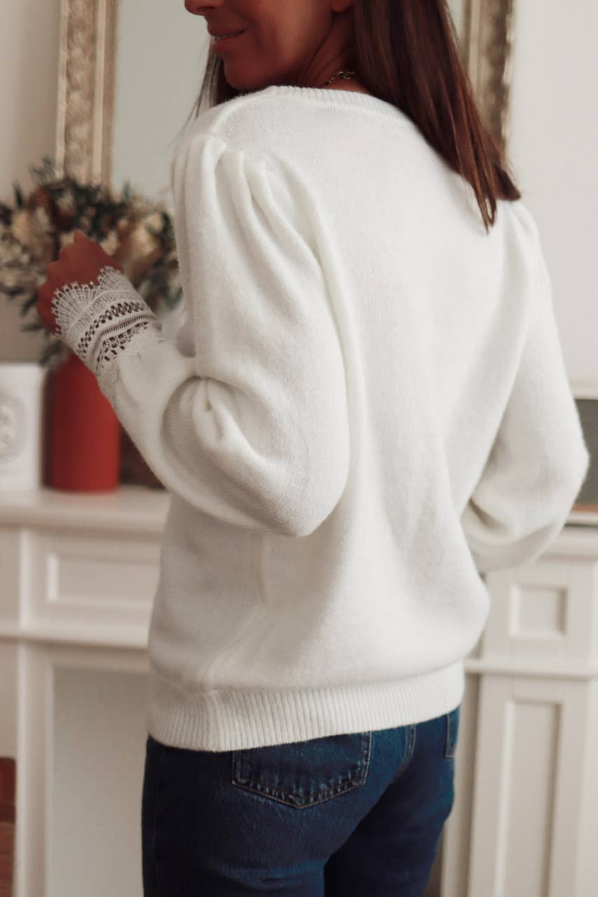 Lace patchwork long-sleeved knitted sweater