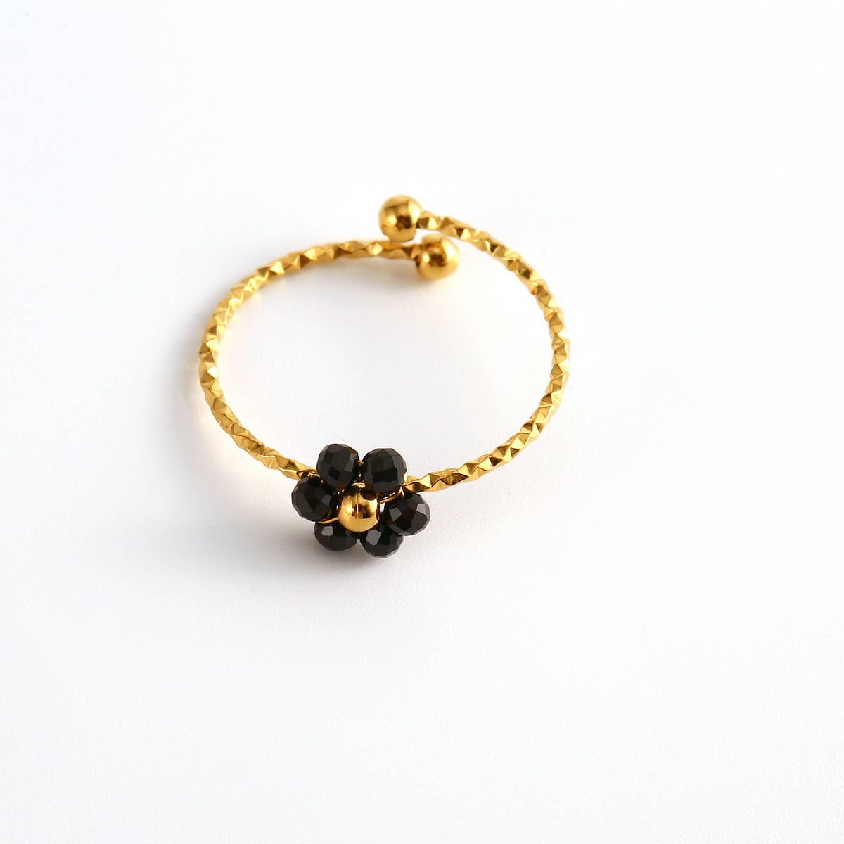 Adjustable Steel Ring with Gem Flower Design_CWMM8934
