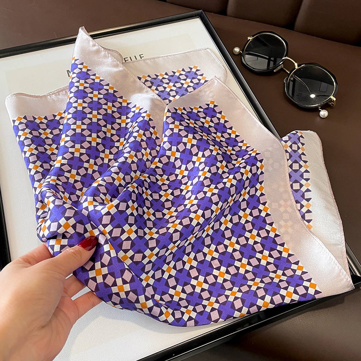 Purple Floral Silk Scarf - Elegant Square Scarf_CWASC0626