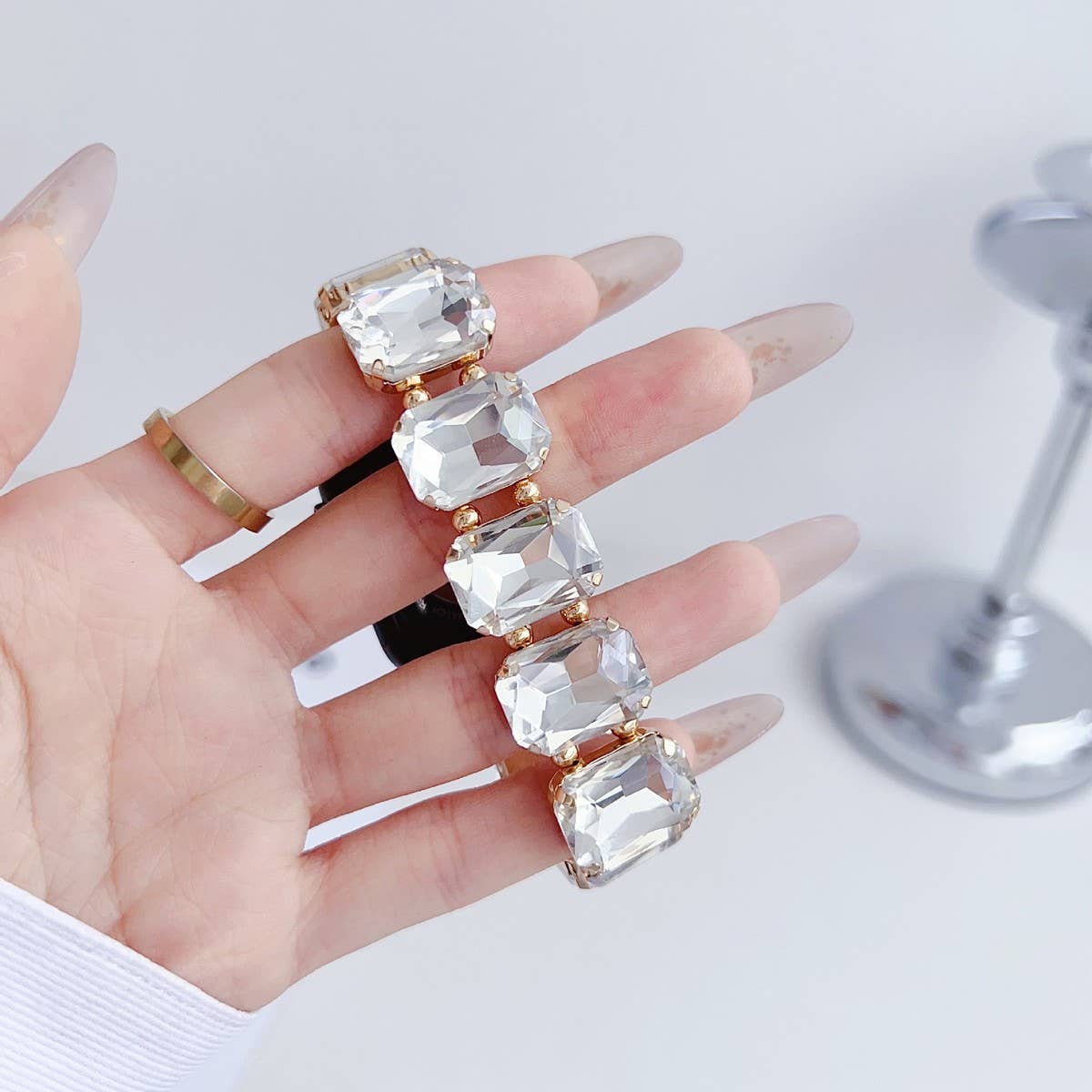 APPLE WATCH 9 RHINESTONE WHITE STONE ELASTIC STRAP_CWASC1561