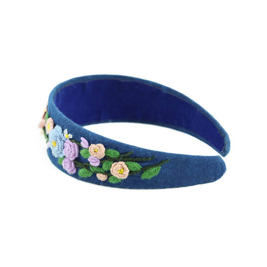 Handcrafted Indigo Dye Headband, Vine Embroidery