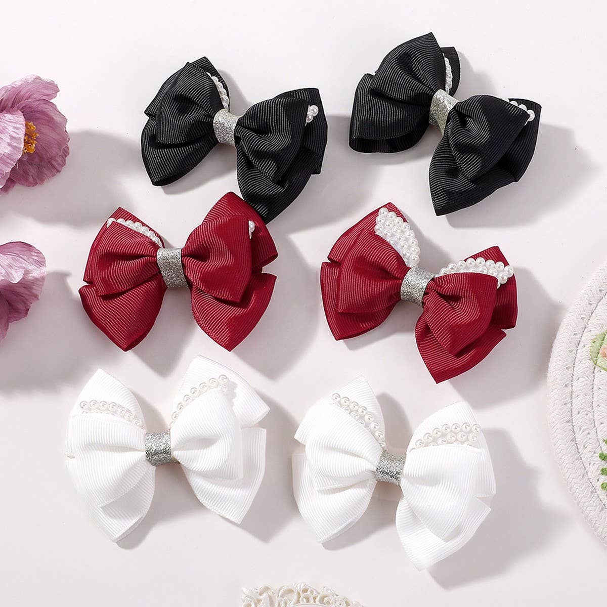 Handmade Glitter Bow Hair Clip Set for Girls
