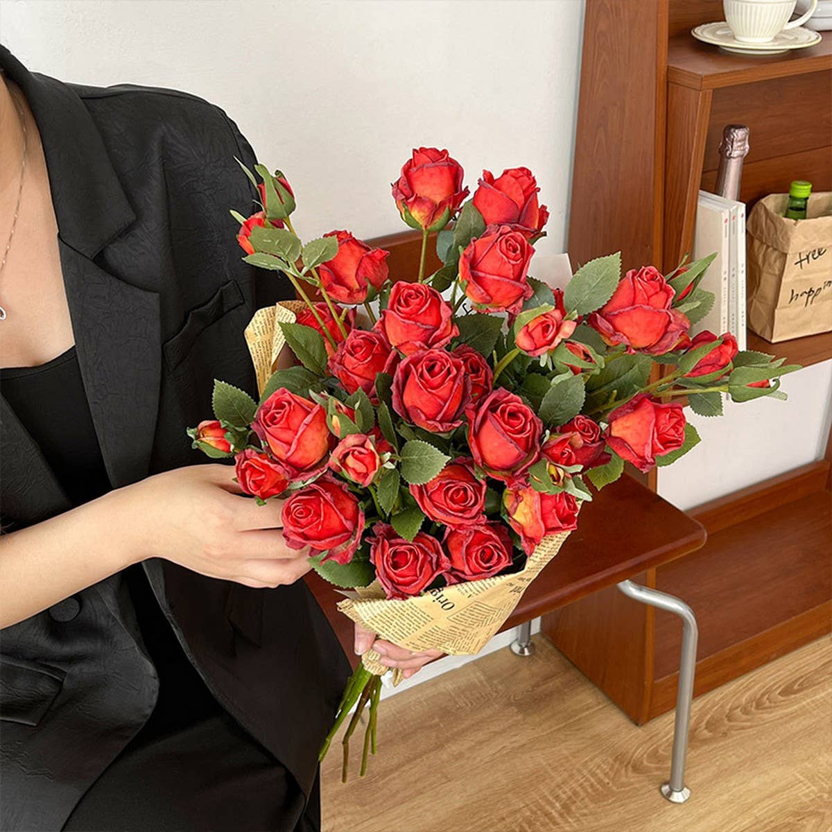 Vintage 5-Head Angora Rose with Burnt Edges