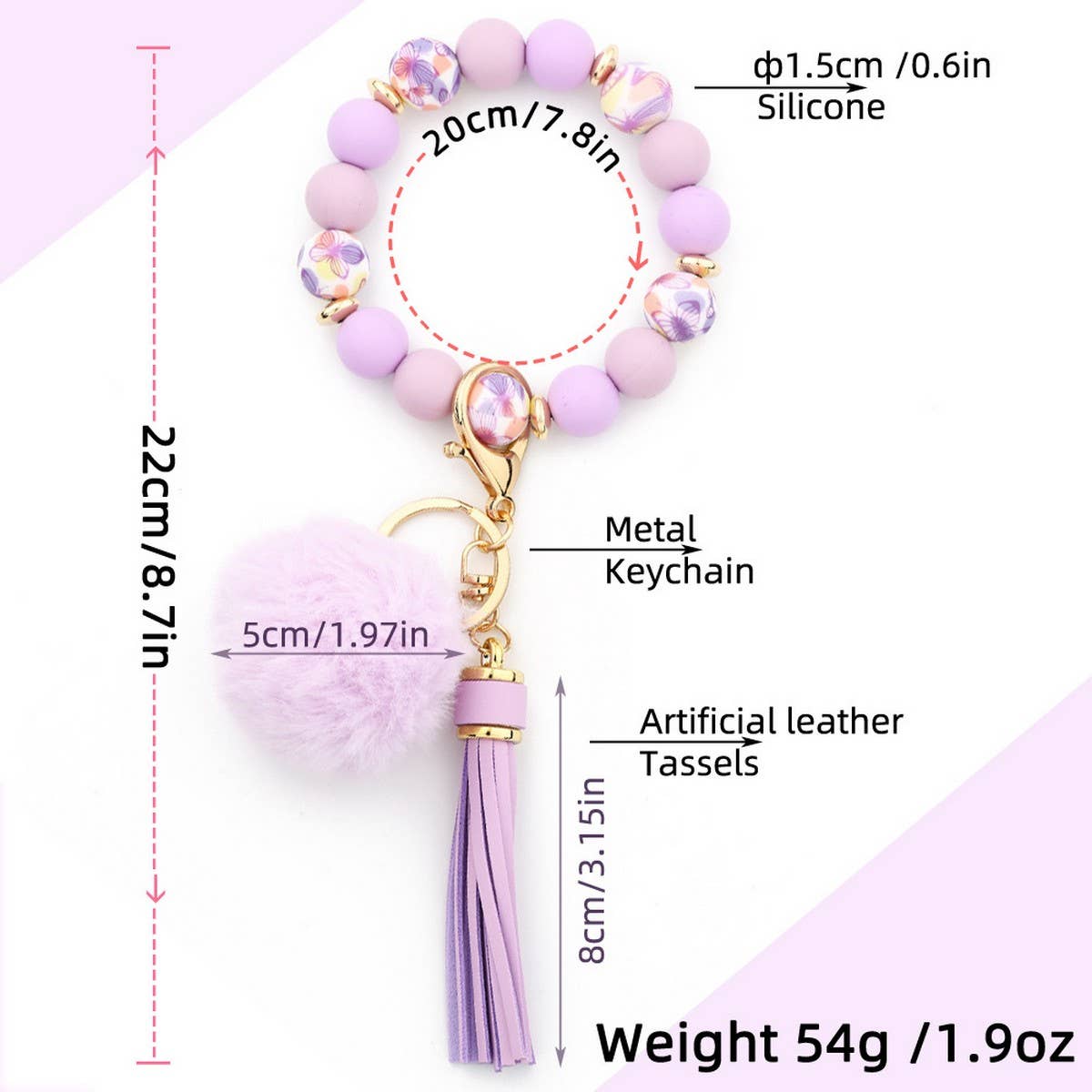 Pom-pom Tassel Keychain Silicone Bead Bracelet_CWAB5016