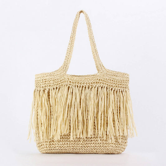 NEW FASHION TASSEL PAPER ROPE BRAIDED BAG_CWAB4699