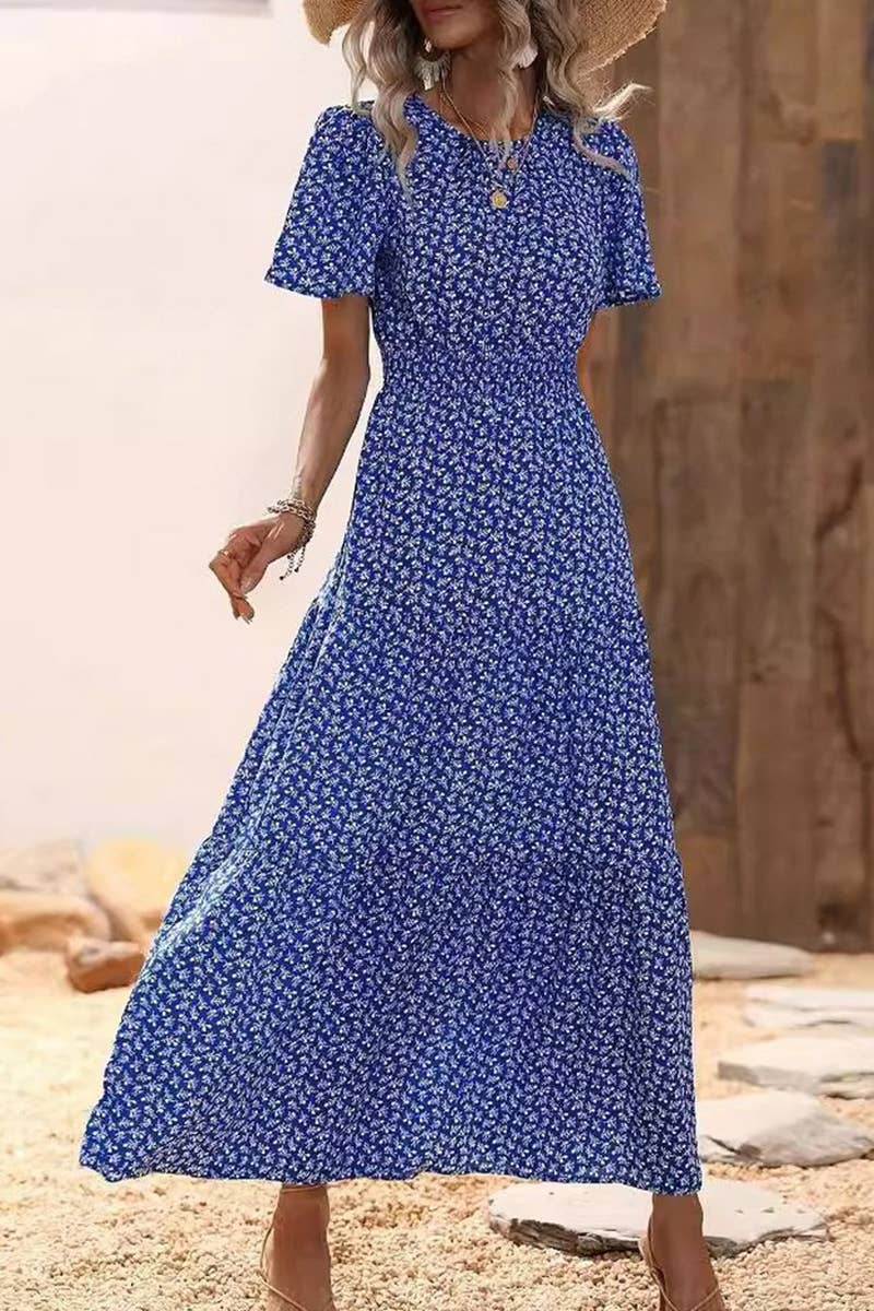 CWDMD5036_SPRING AND SUMMER FLORAL WAIST CAKE DRESS