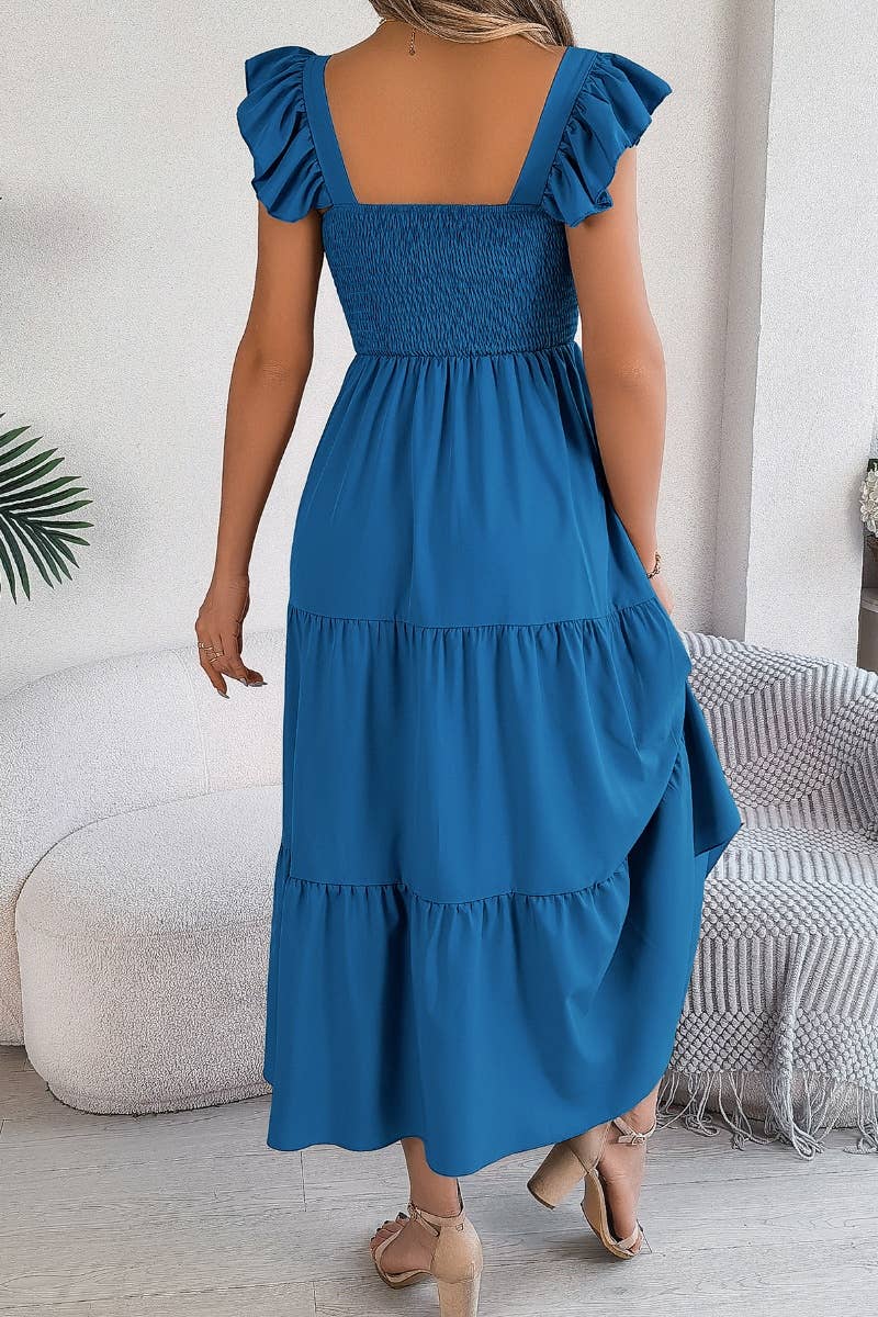 CWDMD2662_A-LINE DRESS WITH SQUARE COLLAR WOODEN EAR EDGE