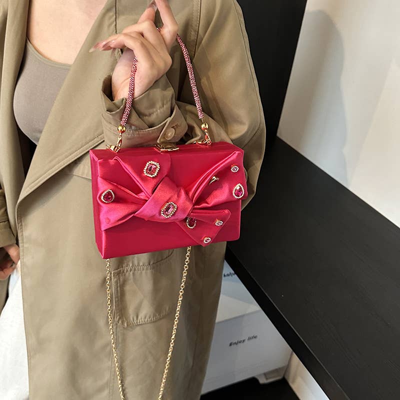 Rhinestone bow crossbody single-shoulder bag